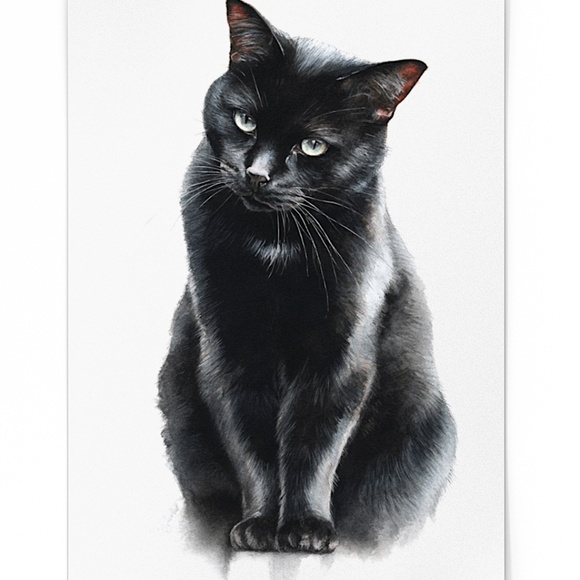 Watercolor Siberian Black Cat Art Print Illustartion - Pet Portrait - Unframed - Picture 6 of 6
